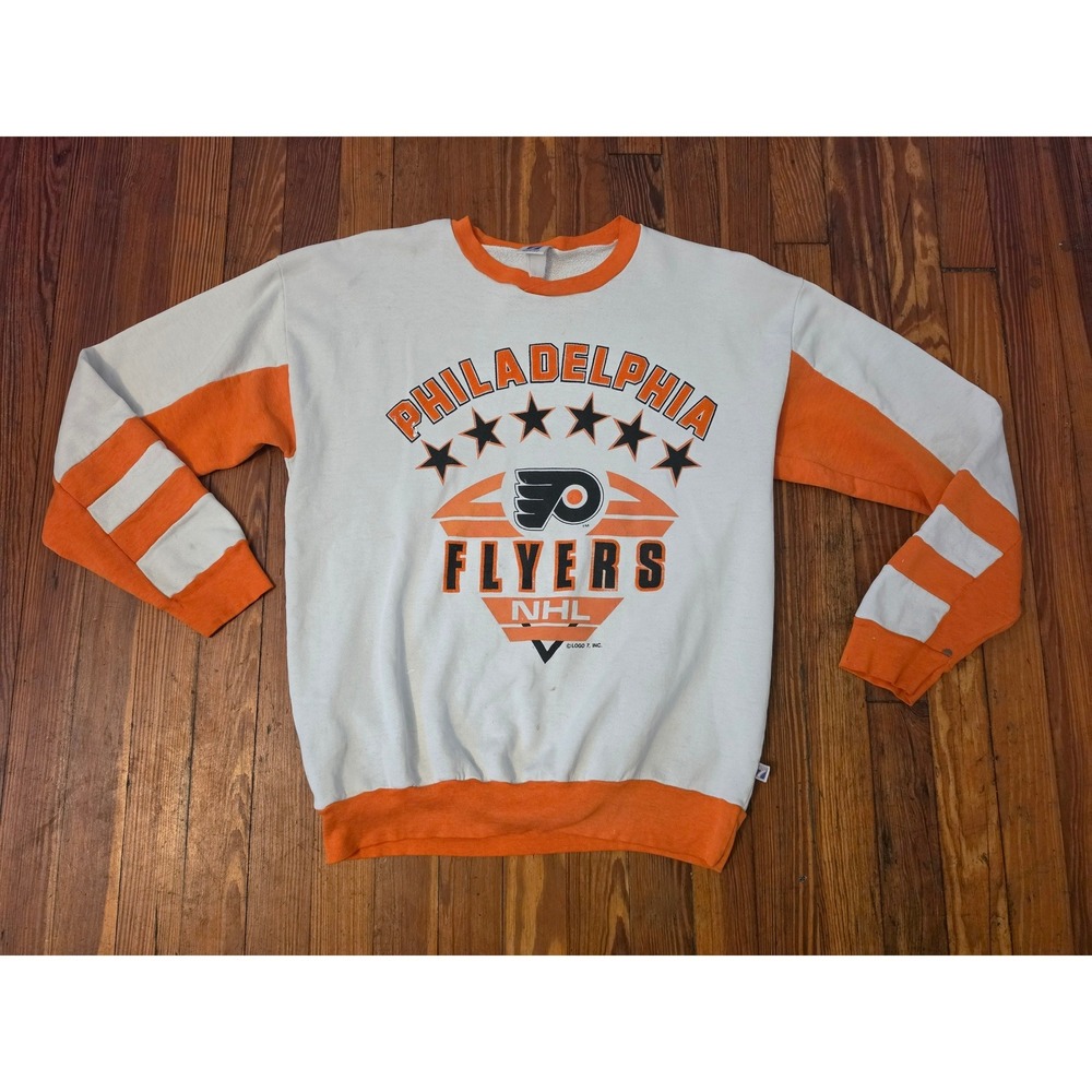 Vintage Philadelphia Flyers Logo 7 NHL Sweatshirt White Orange 90s Made in USA